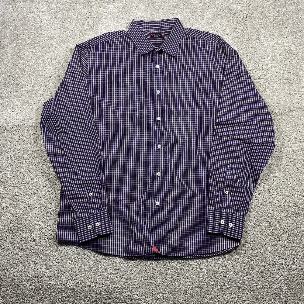 UNTUCKit Graach WF Mens XXL Navy Red Check Wrinkle Free Button Down Shirt 40322
